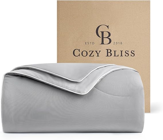 Cozy Bliss Cooling Comforter Queen Size, Reversible Lightweight Cooling Blankets for Hot Sleepers and Night Sweats, Q-Max>0.45 Soft Breathable Silky Smooth Summer Comforter, Cool Grey, 90"x90"