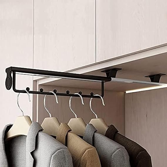 Metal Closet Valet Rod,Pull Out Closet Rod Retractable Adjustable Wardrobe Clothing Rail Wardrobe Hanger Rack Bar, Heavy Duty Extendable Valet Rod Clothing Mount Top Mount,with Screws