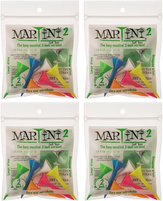 Martini Golf Tees 2" 4 Packs of Mixed - 24 Tees Total - Virtually Unbreakable