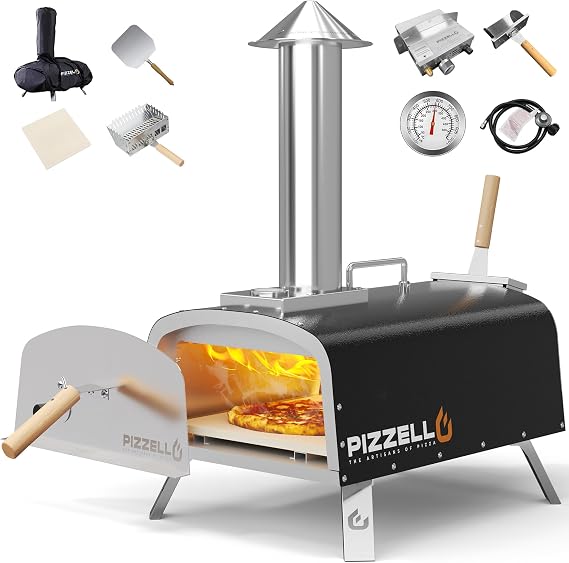 PIZZELLO 12" Outdoor Pizza Oven, Propane & Wood Fired Steel Pizza Grill