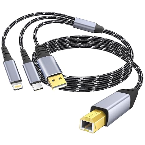 Printer Cable 10FT,USB C&USB-A to USB-B Cable，High Speed Nylon Braided Scanner Printer Cord for HP Canon Dell Epson Brother Lexmark Xerox Samsung Piano DAC & More
