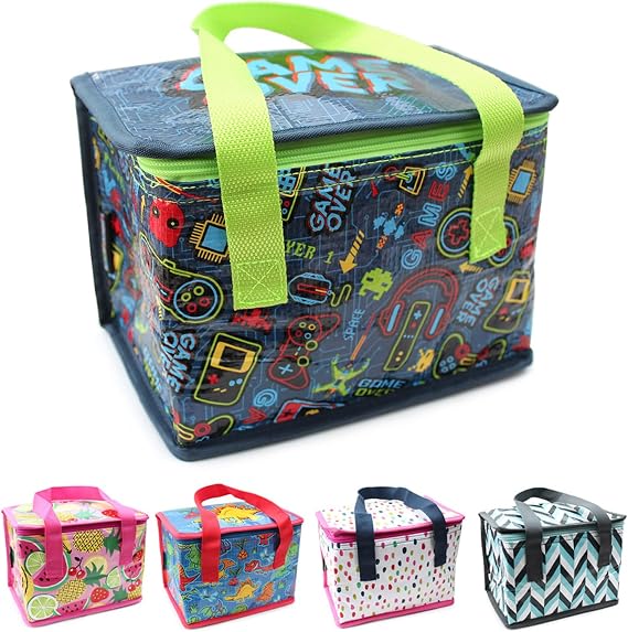 Fashion Stationery Insulated Lunch Bag for Kids, Game Over Design