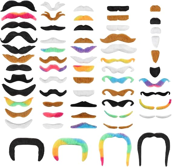 vivinin 62PCS Fake Mustache, 18 Designs Self-Adhesive Fake Mustaches, Novelty Hairy Fake Beard for Role-Playing, Halloween, Birthday Party, Christmas