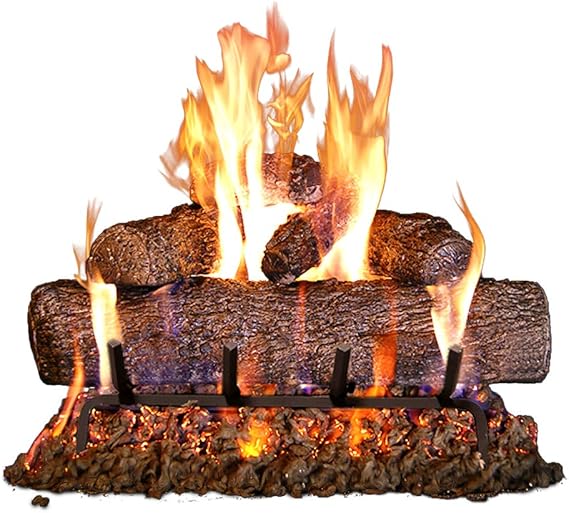 Peterson Fyreside 18-inch Live Oak Log-Set with Vented Burner | Safety Pilot Control Valve and Gas Connection Kit. (Natural Gas Only)