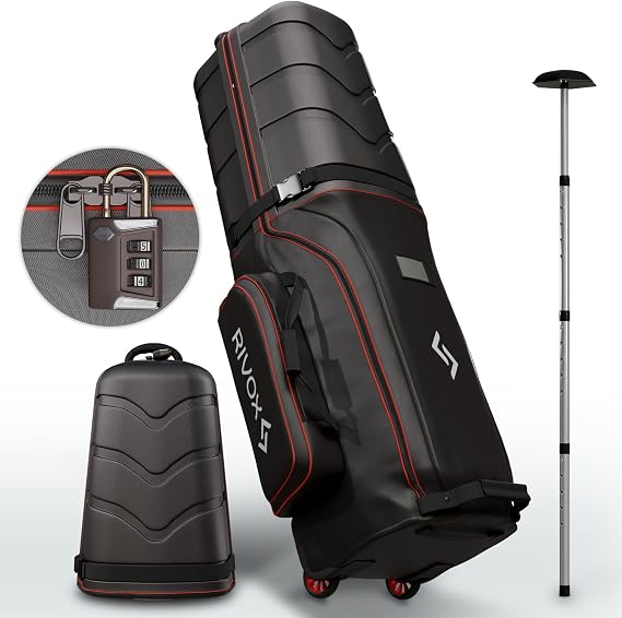Hard Top Golf Travel Bag for Airlines Durable Golf Club Case with Wheels, Interior Cushion, TSA Lock & Support Rod Collapsible Hard Shell Protection