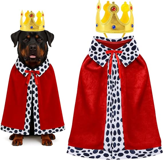 Halloween Dog King Costume for Large Giant Breed Dogs, Christmas Party Outfit with Red Cape & Crown | Funny Pet Costumes for Big Dogs, Cosplay Accessories for Photos Carnival Parade