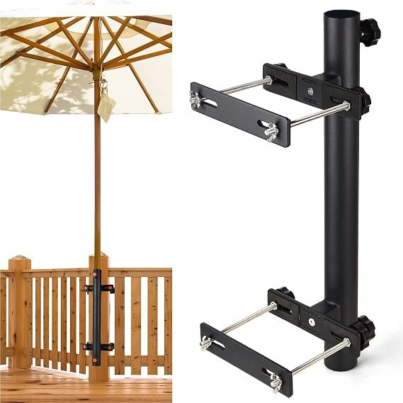 Patio Umbrella Holder Deck Railing Mount Heavy Duty Clamp Black-Set 1