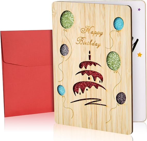 Vicloon Wooden Greeting Cards, Bamboo Cards, Encouragement Card, Wooden Birthday Card, Valentine's Wedding Anniversary Wood Gifts for Wife, Husband, Girlfriend, Boyfriend, Him or Her (Balloon)