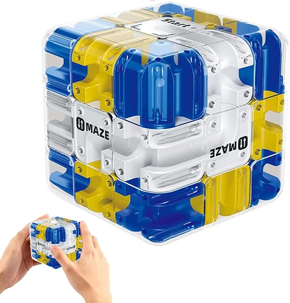 Large Labyrinth 3D Maze Cube - Engaging Brain Teaser Toy, Logical Challenge 3x3 Maze Puzzle Cube Toy for Stress Relief & Logic Development, Educational Focus Game Gift for Family Gatherings (Blue)