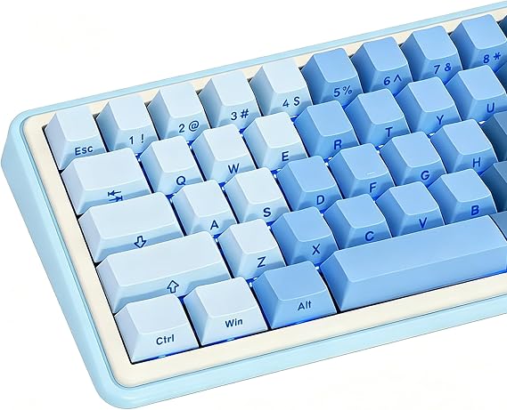 121 Keys Gradient Blue Keycaps, PBT Side Printed Keycaps, Cherry Profile Shine Through Keycap, Double Shot Backlit Keycap Set for Gateron Cherry MX Switches Mechanical Keyboards
