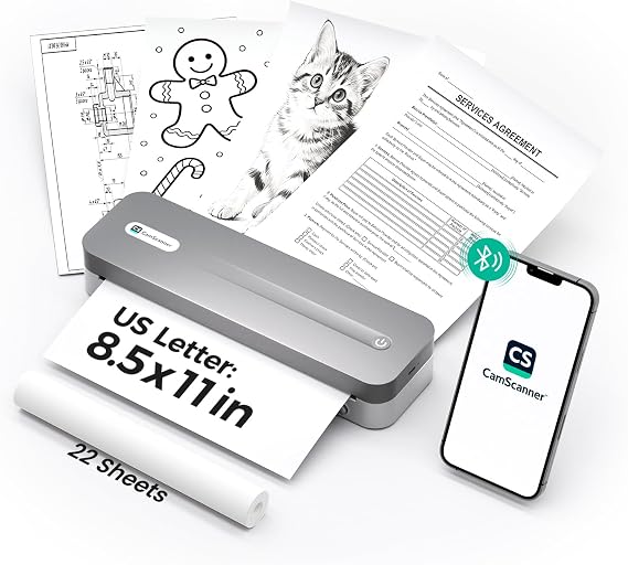 P1 Pro Portable Inkless Printer, 300 DPI Wireless Thermal Printing for iPhone Android Laptop PC, Print US Letter Documents Receipts Anywhere, for Travel Remote Work Home Office School, Grey