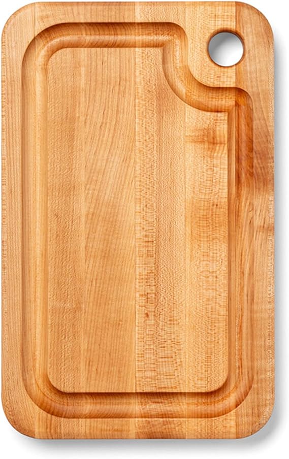 John Boos Prestige Series Rectangular Wooden Maple Cutting Board 16x10 1.25 Thick, 6-lb Reversible Butcher Block with Juice Groove, Edge-Grain & Finger Grip Hole Made in the USA | 1.25 Thick, 6-lb Butcher Block with Juice Groove, Edge-Grain & Finger Grip Hole
