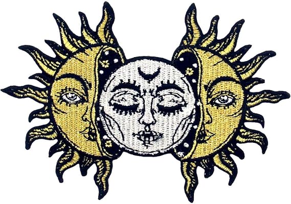 Sun and Moon Patch Embroidered Biker Applique Iron On Sew On Emblem
