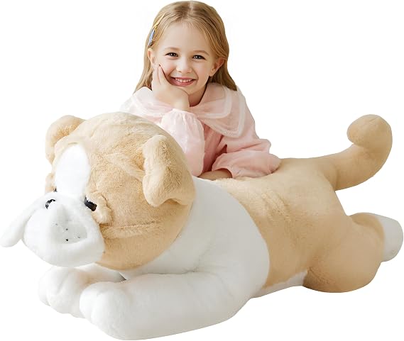 IKASA 30" Giant Bulldog Dog Stuffed Animal, Super Soft, Zipper-Free Plush