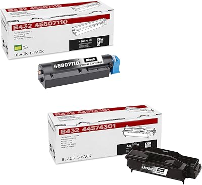 2-Pack B432 45807110|44574301 High Yield Black Toner Cartridge and Drum Unit, Replacement for OKI B432dn B512dn MB472w MB492 MB562w Printer