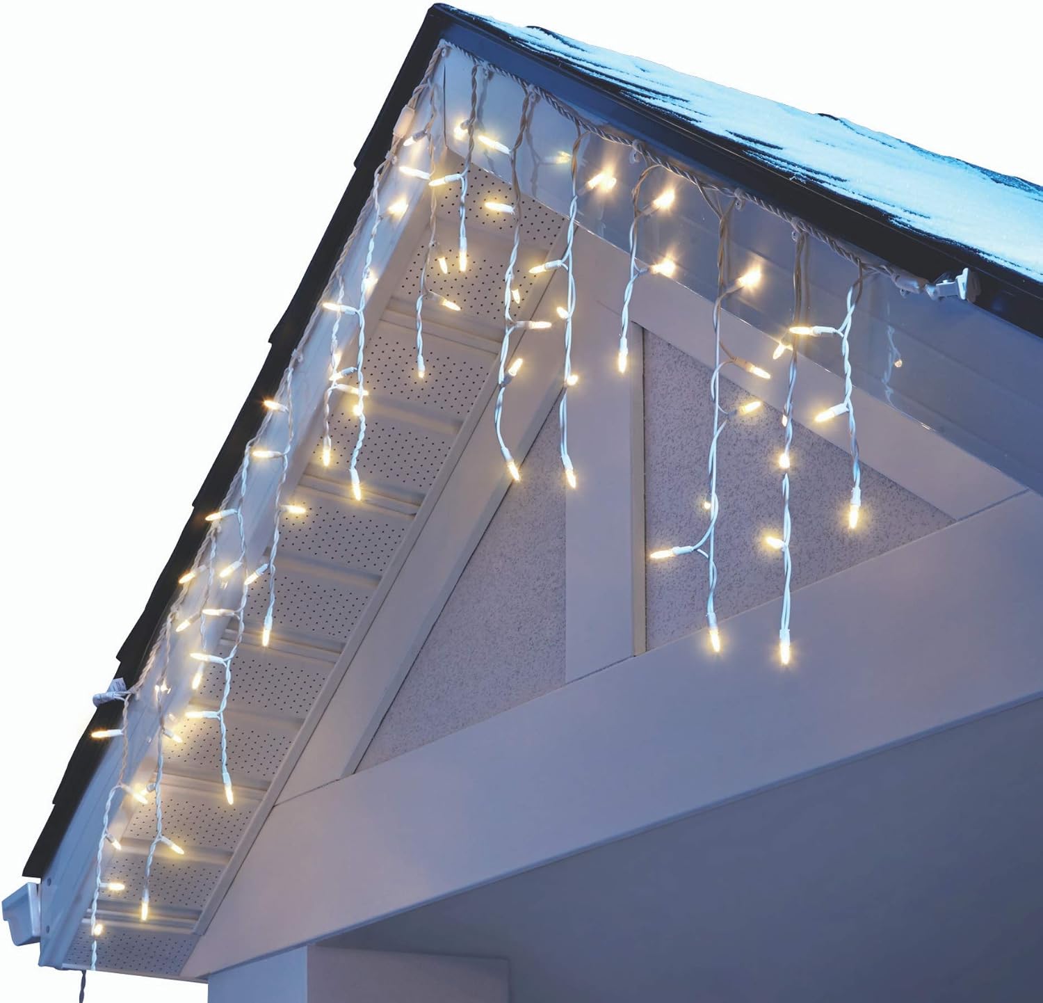 LED Christmas Icicle String Lights | 70 Mini Warm White Bulbs | Indoor & Outdoor | 6.5 Ft. White Wire Strand