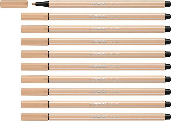 STABILO Pen 68 - Premium Fibre-Tip Pen | Pack of 10 - Beige