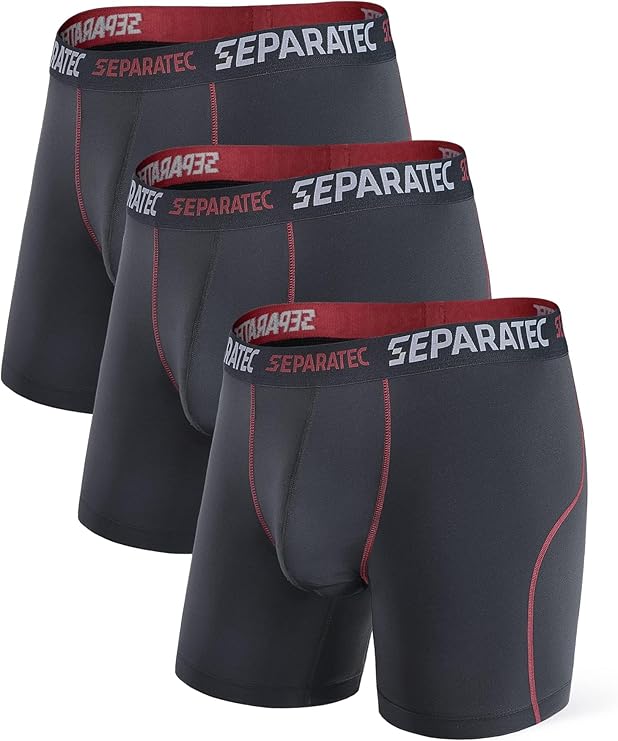 Separatec Mens Underwear with Pouch for balls Anti Chafing Underwear Men Athletic Sport Performance Long Boxer Briefs 3 Pack