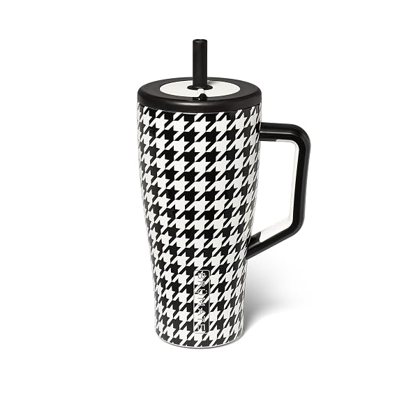 BruMate Era 30 oz Tumbler with Handle and Straw | 100% Leakproof Insulated Water Bottle Tumbler with Lid and Flexible SoftSip Straw | Made of Stainless Steel | Cup Holder Friendly | 30oz (Houndstooth)