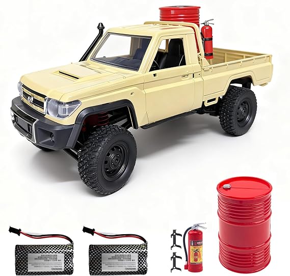 MN82 RC Crawler with Two 1500mAh Battery 1/12 RC Truck 4x4 Toyota LC79 2.4GHz Remote Control Off Road Rock Crawler with Decoration Parts Full Proportional Pickup for Adults Yellow