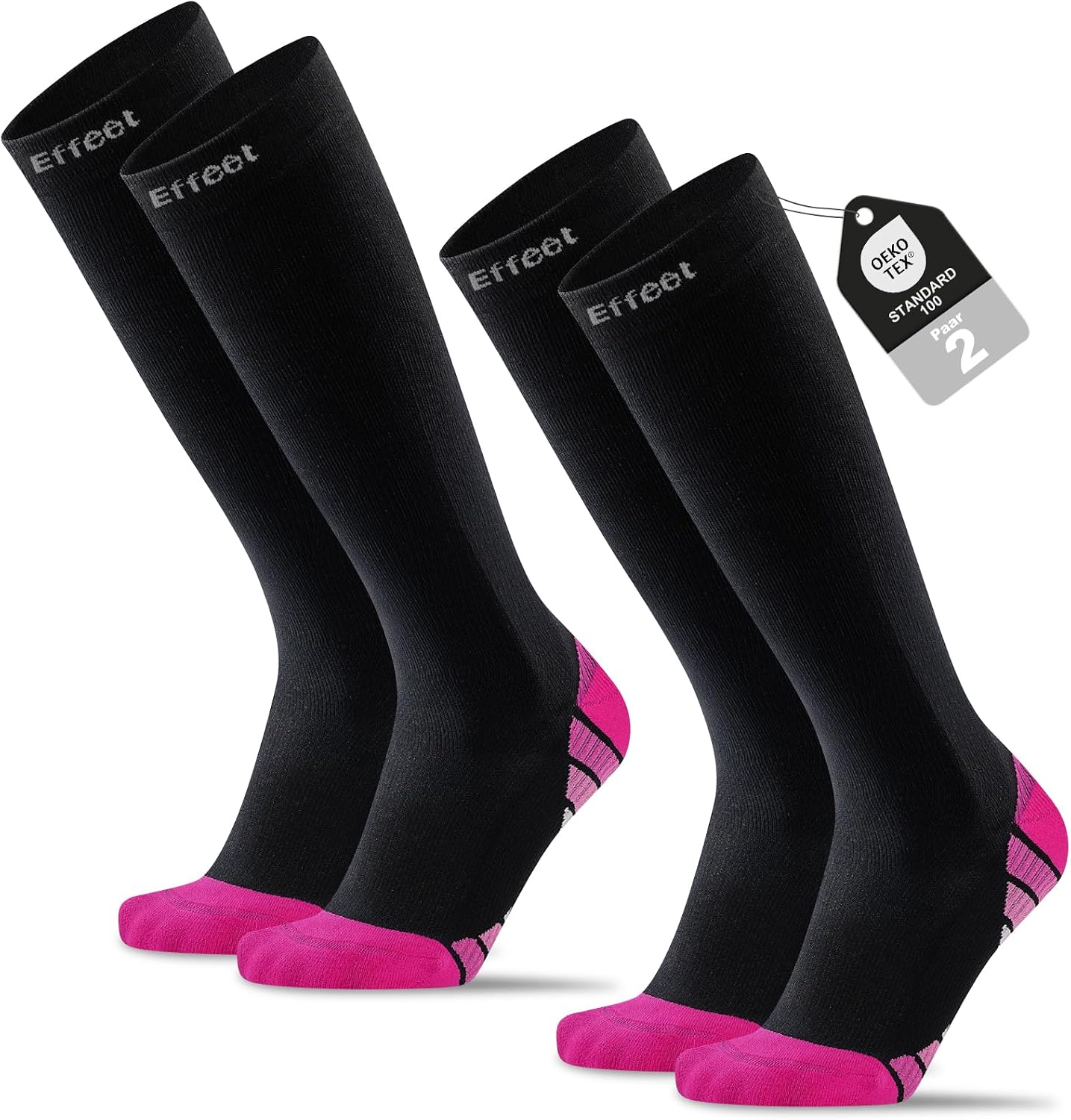 Compression Socks for Men Women, 2 Pairs Flight Socks with Cushioned Sole & Reinforced Toe, Knee High Sock for Running, Travel, Long Flights, Pregnancy