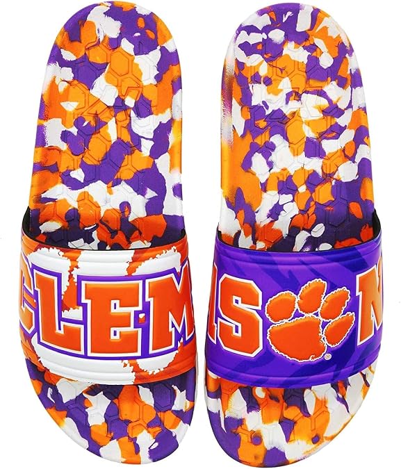 NCAA Team Graphic and Color Unisex Quick Dry Slydr Sandal, Clemson Tigers, 15 Women/13 Men