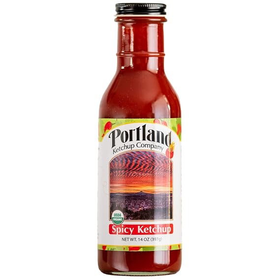 Portland Spicy Organic Ketchup by Portlandia Foods - 14 oz Glass Bottle - Naturally Gluten-free, Vegan, Non-GMO, Made in Oregon USA (Spicy)