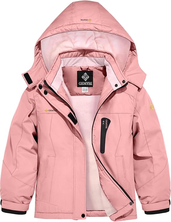 GEMYSE Girl's Waterproof Ski Snow Jacket Hooded Fleece Lined Windproof Winter Jacket