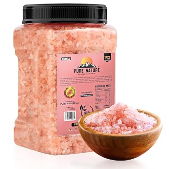 PURE NATURE Himalayan Pink Salt 5 lb Coarse Grain Jar, Natural Unprocessed Rock Salt with 84 Minerals Bulk Gourmet Salt for Cooking, Grilling, Salt Grinders--Boosts Electrolytes and Balances Body pH