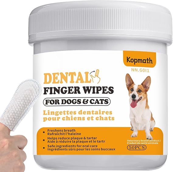 Finger Brushes for Dental Care of Pets, Teeth Cleaning Finger Wipes, Dog Dental Wipes, Reduce Plaque & Tartar, Freshen Breath, Safe & Natural Pet Dental Wipes for Dogs Teeth