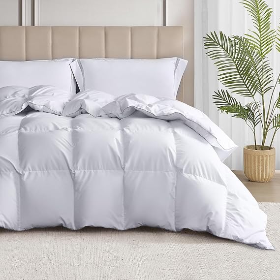 Martha Stewart Goose Feather and Down Fiber Comforter Queen Size - Luxurious Hotel Duvet Insert Bedding Comforters 100% Cotton All Season Medium Warmth 90 x 90 Inch(White)