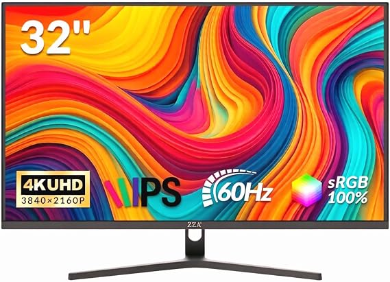 ZZA 32" Monitor | 4K UHD 3840x2160, IPS Panel, 60Hz, Adaptive Sync, 100% sRGB, Back Breathing Light,Blue Light Filter, VESA Mountable 75x75mm