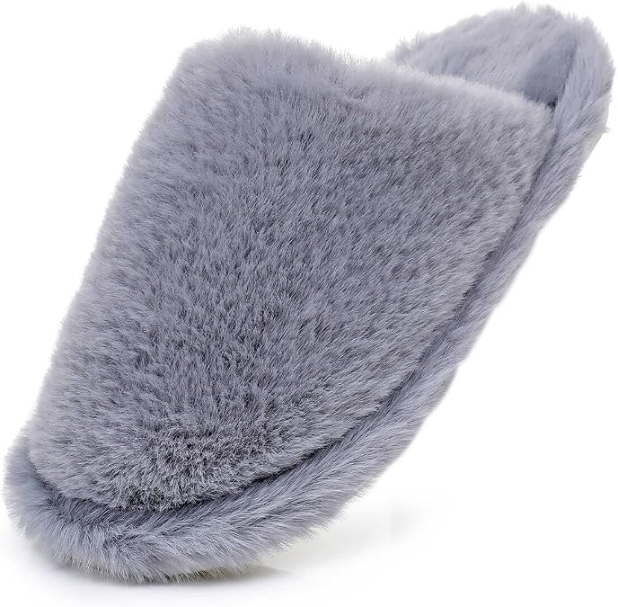 Crazy Lady Womens Fuzzy Closed Toe Scuff Slippers cushioned house shoes