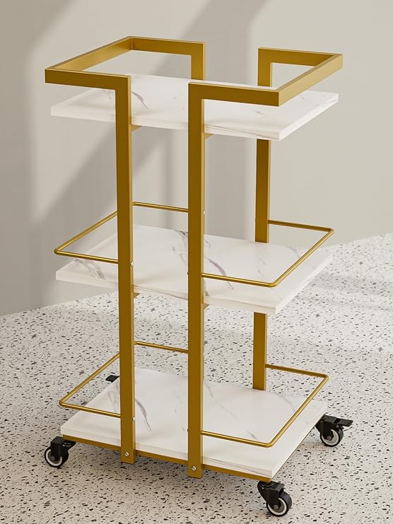 Paddie Esthetician Cart with Wheels, Salon Lash Spa Rolling Trolley Cart, White & Gold