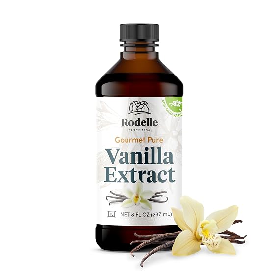 Rodelle Gourmet Pure Vanilla Extract, Baking & Cooking, Made in USA, 8 Fl Oz. | Rich pure vanilla flavor for baking, cakes, cookies, frostings and beverages, gluten free, made in USA