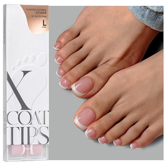 BTArtboxnails XCOATTIPS French Tip Press On Toenails, L Squoval, Pink | Lamp-Curable 4-Week Wear, Salon Quality Value at Home, Natural Nail Look, Easy-to-Apply, 160ct Nail Tips Only