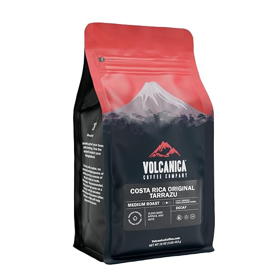 Costa Rica Decaf Tarrazu Coffee, Whole Bean, Swiss Water Processed, Rainforest Certified, Fresh Roasted, 16-ounce