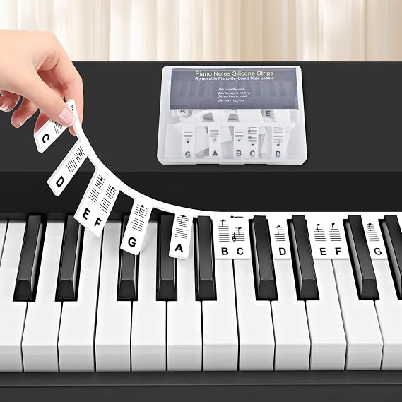 BROTOU Removable Piano Keyboard Stickers, 88/61 Key Full Size Piano Note | Piano Keyboard Note Labels, Reusable Piano Notes Guide for Beginner  with Box (61-Keys Black)