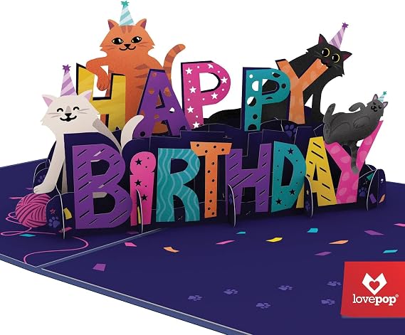 Lovepop Purrfect 3D Pop-Up Birthday Card with Blank Notecard & Envelope