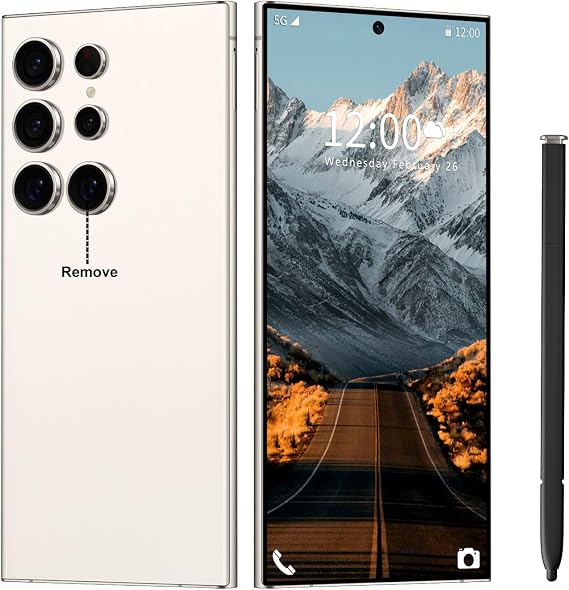 I24 Ultra Unlocked Phone 16+512GB,Built in Pen the Phone,Smartphone Battery 6800mAh 6.82" HD Screen,Android 14 with 128GB Memory Card cell phone,Face ID/5G/Fingerprint Lock/GPS (White, 16+512G) (Cyan)