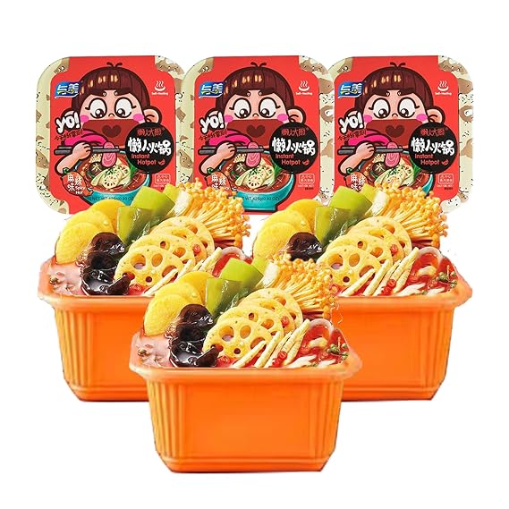 Yumei Instant Hotpot Self-Heating 425g, with Vegetables and Noodles in, Golden Soup Flavor Pack of 3 (Golden Soup)