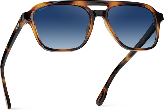 WearMe Pro Dean Men's Polarized Aviator Sunglasses, Flat-Top Double Bridge | Shatter-Resistant Lenses, Durable Acetate Frame, 5-Barrel Metal Hinges, Includes Microfiber Pouch for Cleaning/Storage