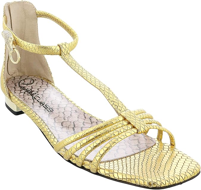 ROBERTO CAVALLI Class Gold Leather Classic Flat Sandal With Straps-6.5/7