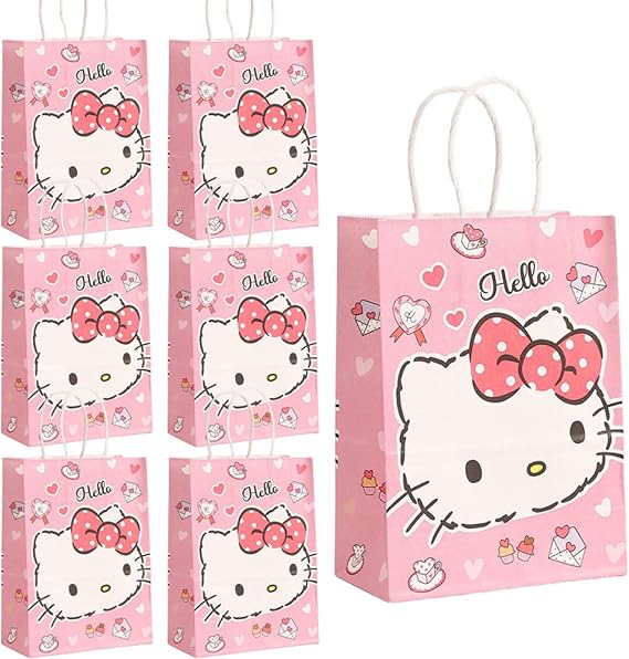 Cute Birthday Party Supplies, 12 Pcs Party Favor Bags, Candy Goodie Treat Bags with Handle, Cartoon Birthday Party Decorations (D)