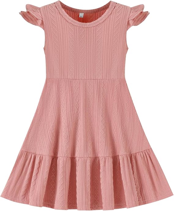 Toddler Baby Girls Summer Dress Double Ruffle Sleeveless Casual Dress for Baby Girls Ribbed Solid Little Kid Sundress Pink