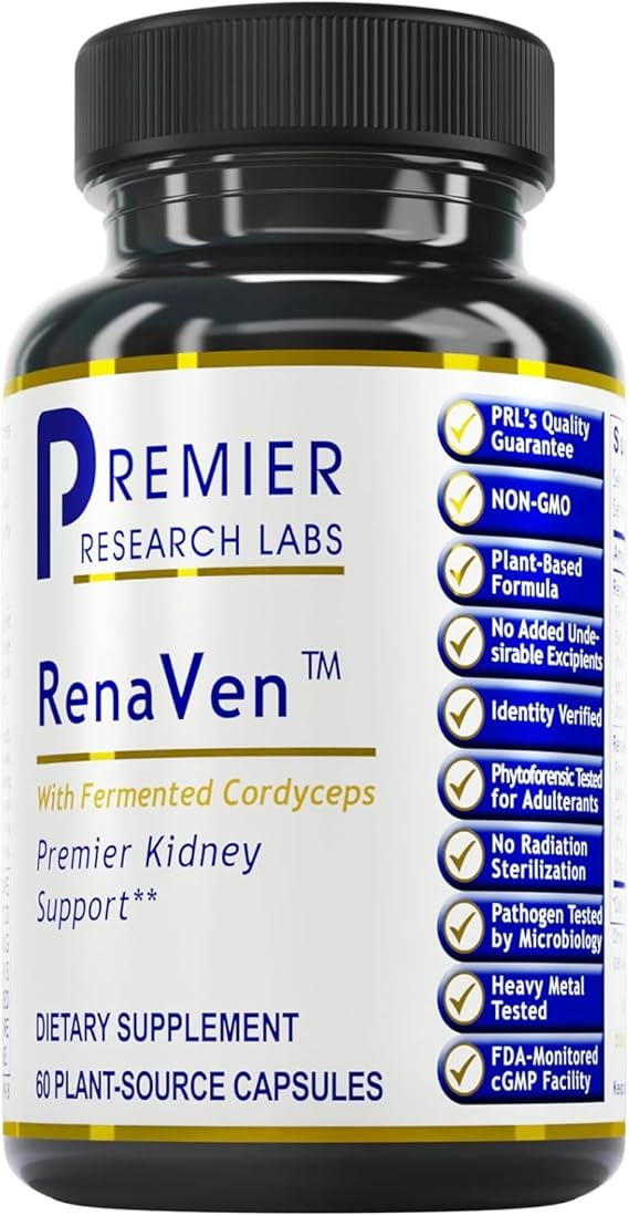 Premier Research Labs RenaVen - Kidney Support for Cleanse, Detox and Repair, Support Kidney Function and Urinary Health with Fermented Cordyceps - 60 Plant-Source Capsules