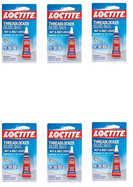 Loctite Threadlocker Blue 242 - Removable Thread Lock Glue for Nuts, Bolts, Fasteners, Medium Strength Screw Glue to Prevent Loosening & Corrosion - 6 ml, (Pack of 6)