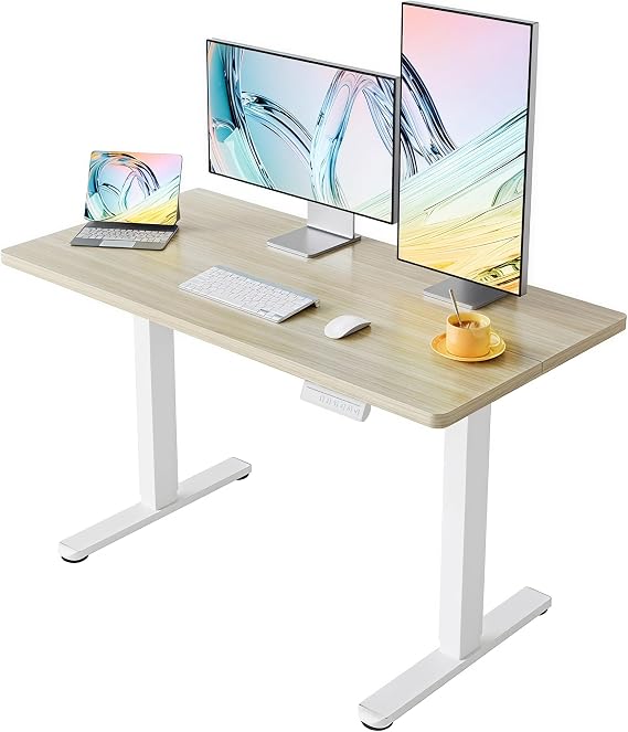 HUANUO 48x24 Inch Electric Standing Desk, Height Adjustable, Natural | Smooth Home Office Desk, 176lbs Capacity with 4 Memory Presets & Headphone Hooks. Easy to assemble Computer Gaming desk