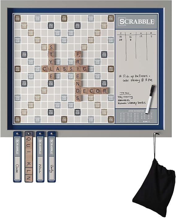 WS Game Company Scrabble Deluxe 2-in-1 Wall Edition, Oversized 30" x 24" Wood Frame, Magnetic Tiles & Dry Erase Message Board, Hangable Home Decor, Family Word Board Games for 2-4 Players, Ages 8+