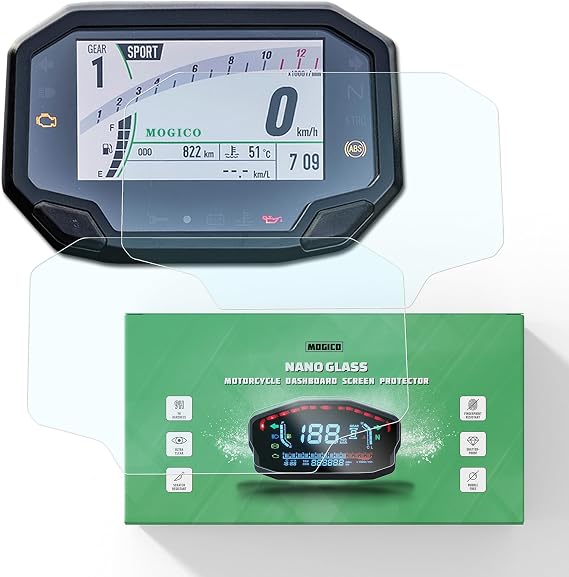 Nano Glass Dashboard Screen Protector Kit for Kawasaki Ninja 650 2020+ / 1000SX 2020-2024 / 1100SX 2025+ / Ninja 500, 7 Hybrid & e-1 2024+ (2x Ultra Clear & 2x Anti Glare) (2x Ultra Clear)